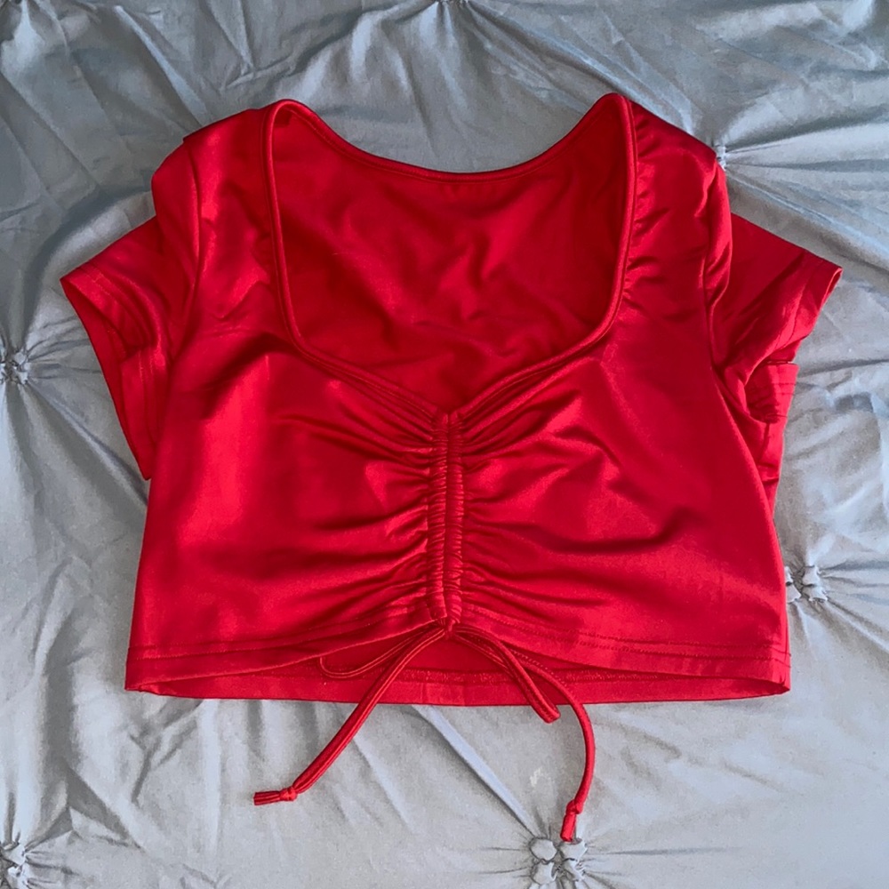 Red crop top with cinching
